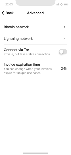 Screen showing settings where users can change their invoice expiration times.