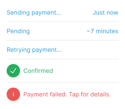 A list of payment statuses with different design treatments