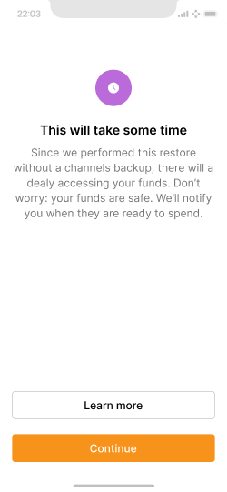Screen describing the delay in accessing funds