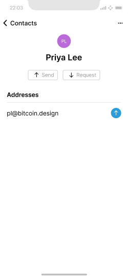 Contact screen with the Lightning address assigned