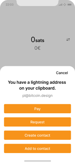 Modal showing that a Lightning address was detected on the clipboard