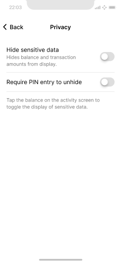 Mobile screen with a toggle for hiding information in settings
