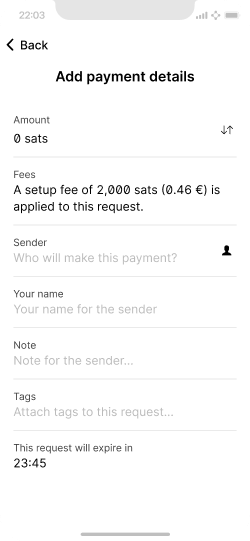 Screen showing fees that will be charged to the user if going over their receive limit.