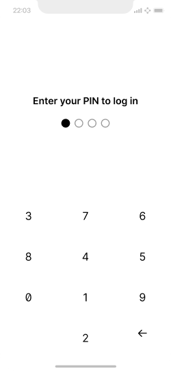 Enter pin screen with scrambled numbers