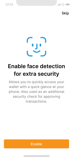 Screen for enabling Face ID authentication