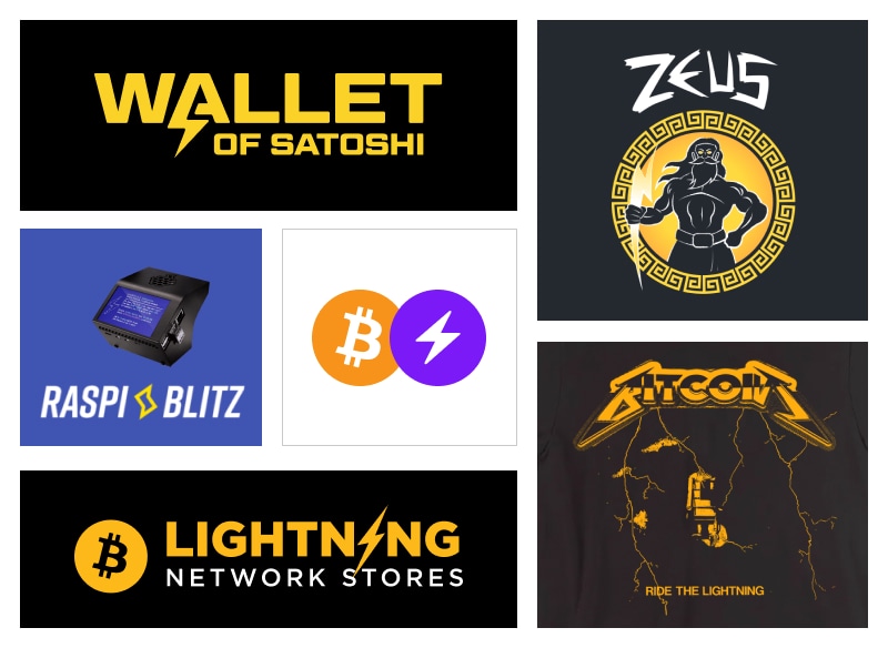Sequence of images showing examples of logos and brands for lightning software and services