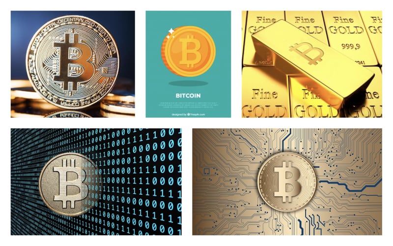 Examples of illustrations of bitcoin as a physical coin or gold