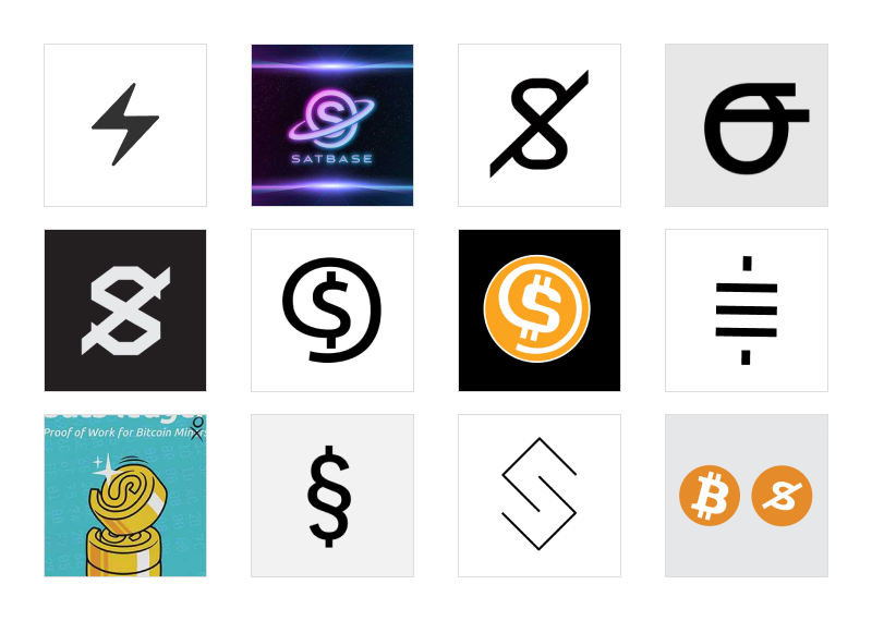 Sequence of images showing proposals for satoshi symbols