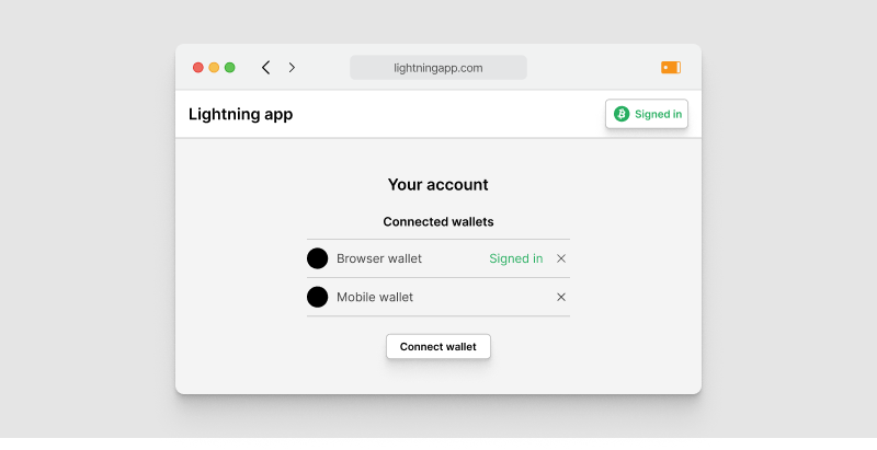 Browser window showing an account screen with a list of linked wallets