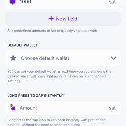 A mobile settings screen showing dropdown for choosing a default wallet.