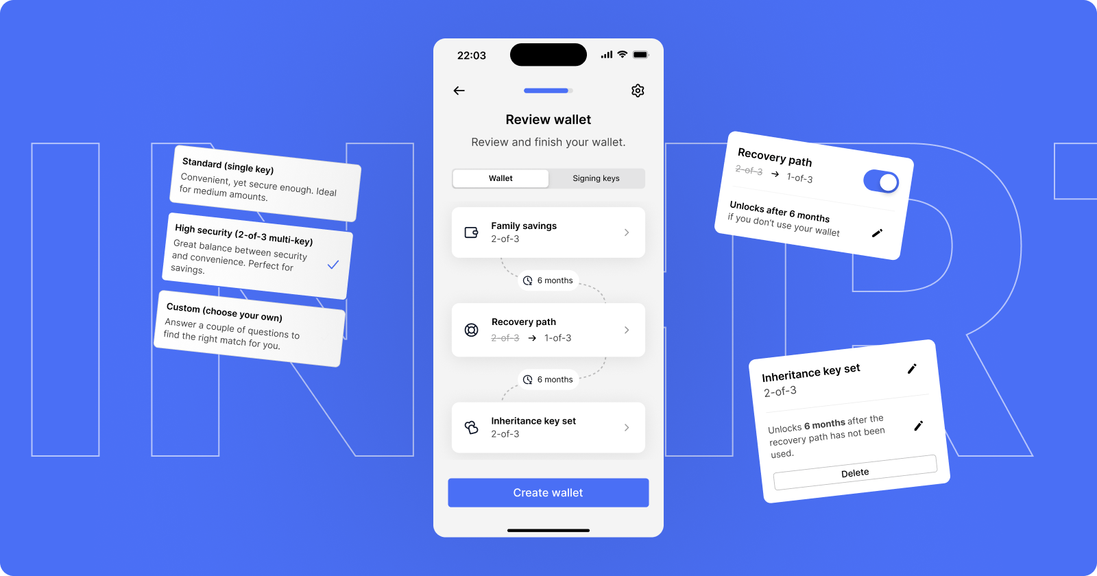 A mobile mockup for a lng-term savings wallet with inheritance features