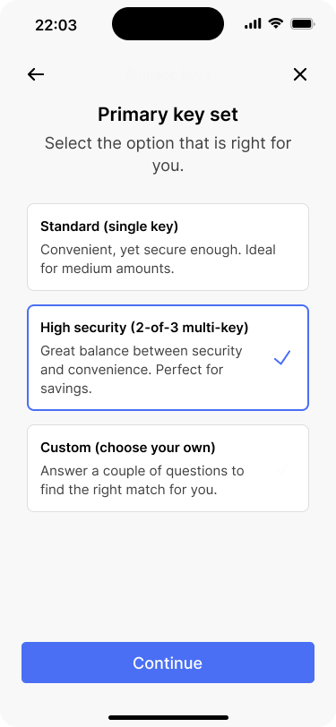 Screen letting users choose from different wallet templates.