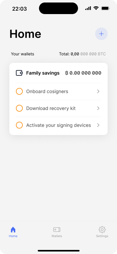 Home screen showing three tasks that are associated with the wallet for the user to complete.