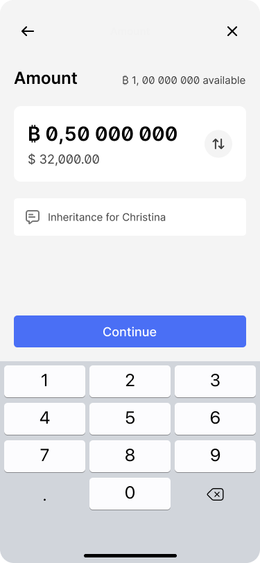 Screen letting the user choose the amount that should be sent.