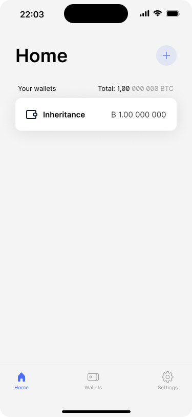 App home screen showing the inheritance wallet.