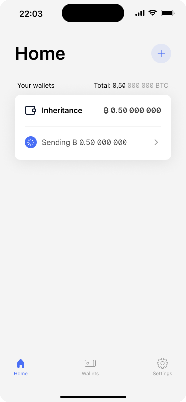 App home screen showing a pending transaction.