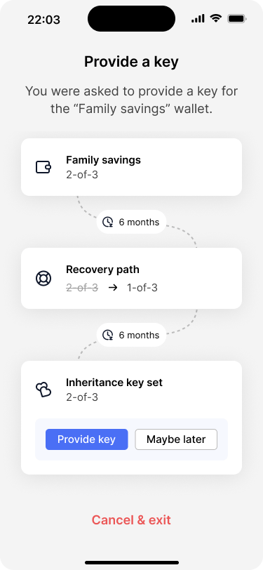 Screen displaying a visual representation of the wallet configuration.