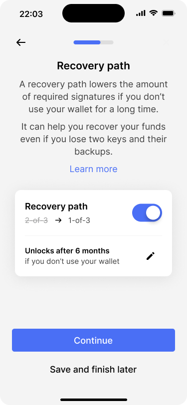 Screen showing an enabled recovery path.