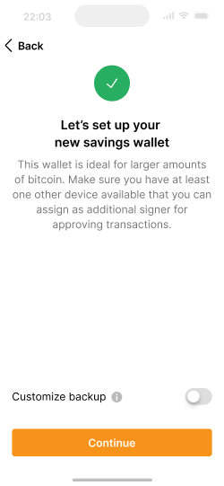 Screen showing intro copy for setting up a new savings wallets.