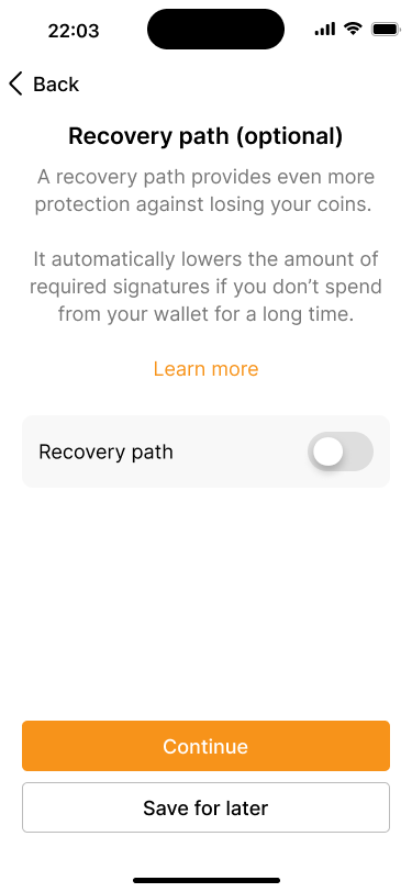 Screen that gives users the option to enable the recovery plan. The recovery plan is disabled.
