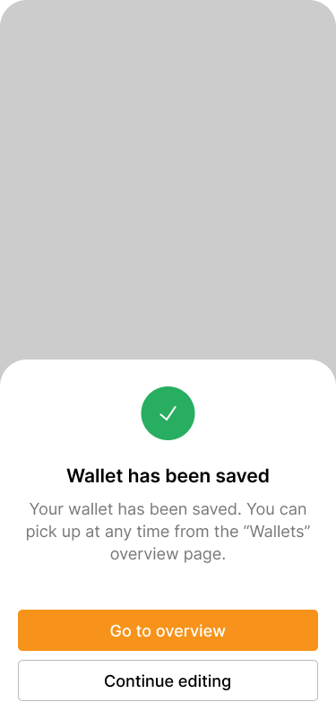 Sucess message that informs the user that the wallet has been saved.