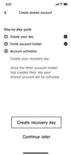 3-step screen with 'wallet activation' highlighted.