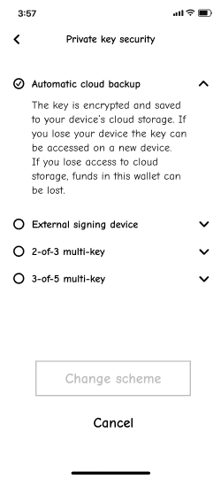 Private key security options screen