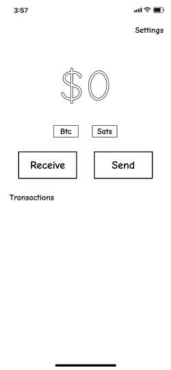 Wallet home screen with a balance and send and receive buttons
